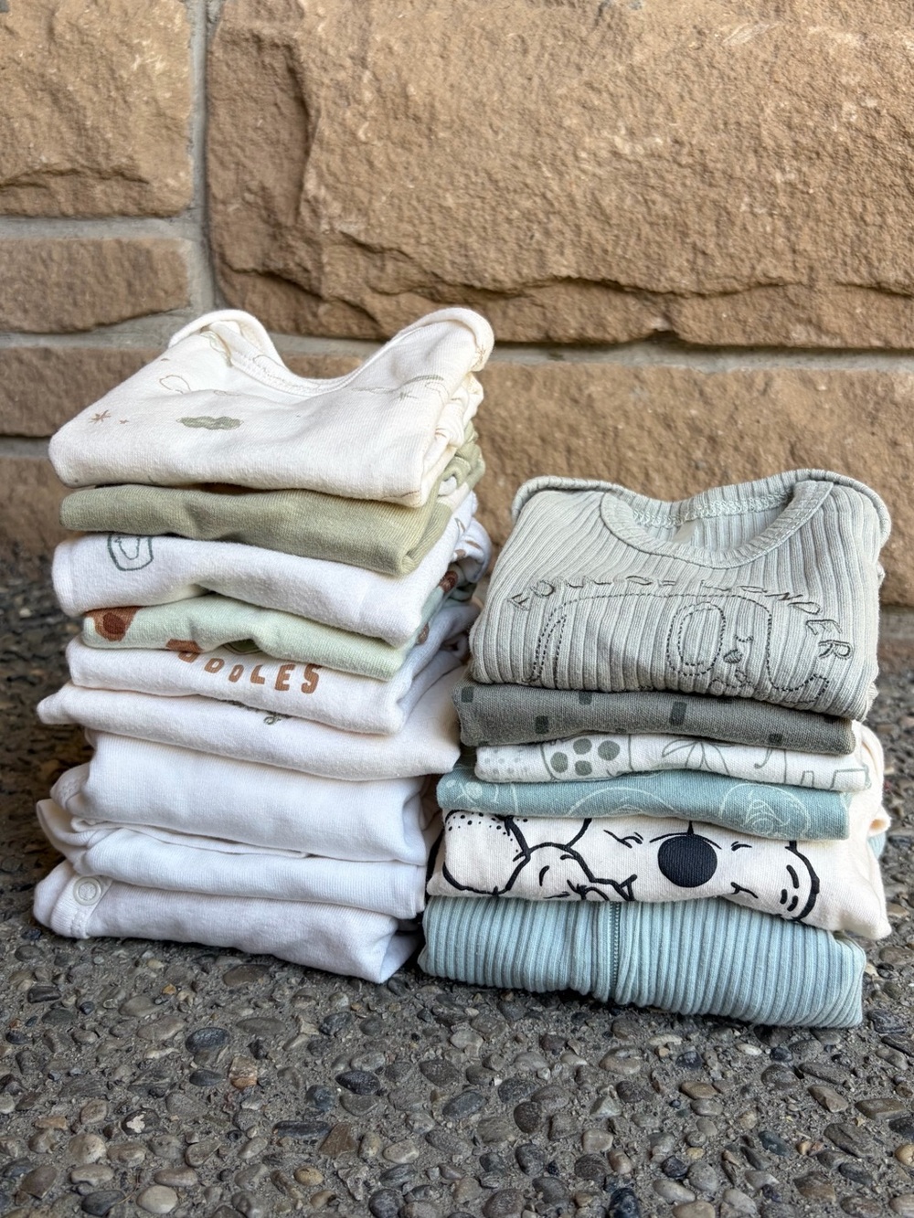 Neutral Baby Clothing Bundle - White, Cream & Sage 3-6, 6-9m